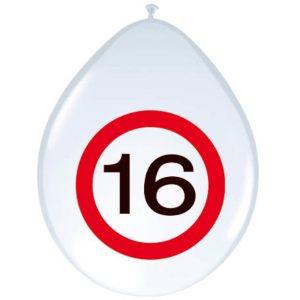 Ballonnen 16 jaar verkeersbord (8 stuks)