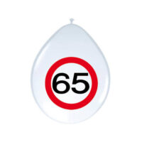 Ballonnen 65 jaar verkeersbord 30cm (8 stuks)