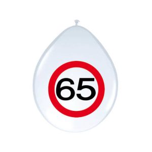 Ballonnen 65 jaar verkeersbord 30cm (8 stuks)