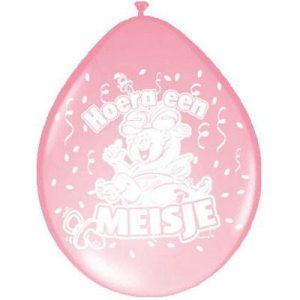 Ballonnen Hoera een meisje 30cm (8 stuks)
