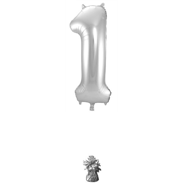 Zilveren Folieballon Cijfer 1 - 86 cm - Afbeelding 3