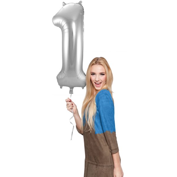 Zilveren Folieballon Cijfer 1 - 86 cm - Afbeelding 2
