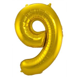 Gouden Folieballon Cijfer 9 - 86 cm