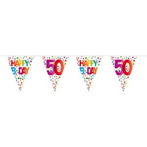 Vlaggenlijn 50 jaar Happy Bday stippen 10 meter