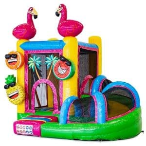 Springkussen Mini Flamingo slide [zelf op- en afbouw]