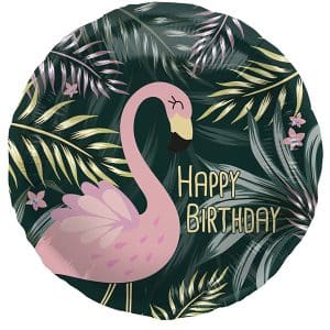 Happy birthday tropical flamingo folieballon 45cm